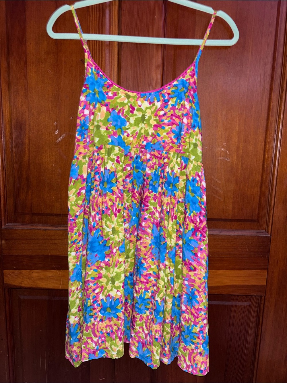 NATURAL LIFE Bright Floral Scoop Neck Dress in Blue, Pink & Green